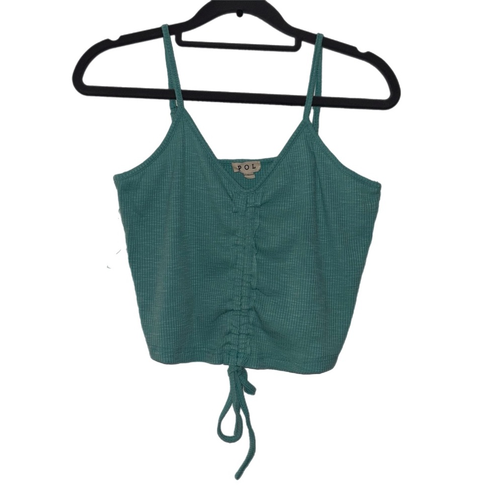 POL Sleeveless Crop Top with Adjustable Drawstring
